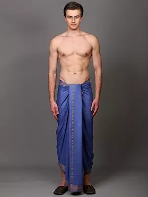 Forever-Blue Traditional Plain Dhoti with Thread Woven Border