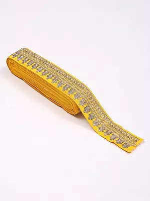 Minion-Yellow Fabric Border with Zari-Sequins Embroidered Floral Pattern