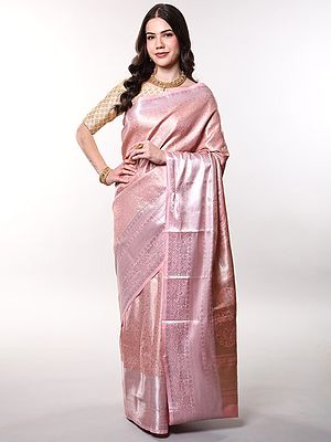 Gossamer-Pink Saree with All-Over Zari Woven Floral Vine from Bangalore