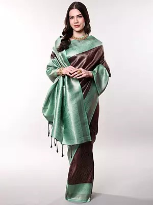 Bitter-Chocolate Zari woven Saree with Contrast Wide Border and Pallu from Bangalore