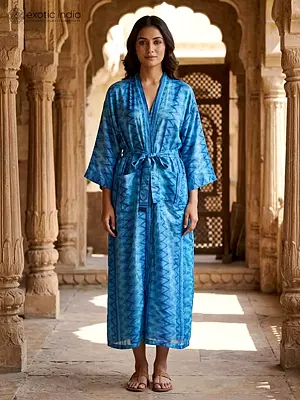 Parisian Blue Kimono Robe with Front Pocket
