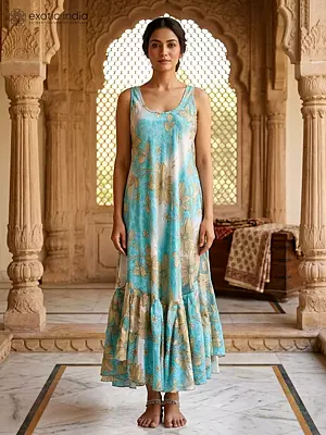 Aqua-Splash Floral Sleeveless Maxi Dress