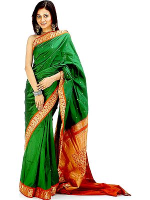 Green and Golden-Brown Coimbatore Wedding Sari