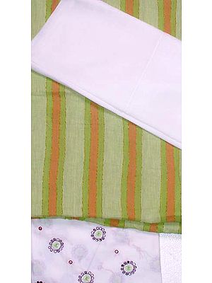 Green and White Crush Cotton Suit with Georgette Dupatta