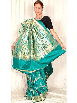 Green Banarasi Sari with Jaal Embroidery