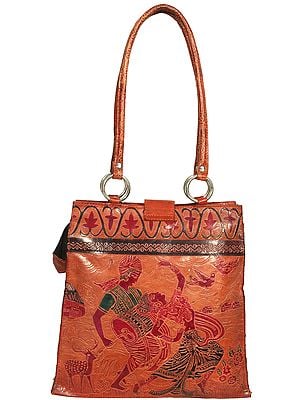 Hazel-Brown Bag from Kolkata with Hand-Painted Dancing Couple