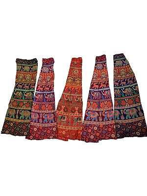 Lot of Five Wrap-Around Sanganeri Printed Long Skirts