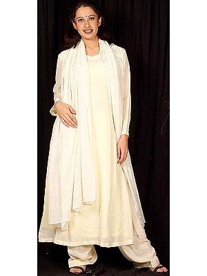 Lemon Yellow Crepe Chiffon Salwar Kameez With
Rubber Embossed Dots