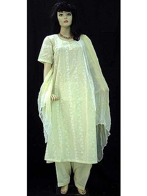 Lemon Yellow Salwar Kameez With Vertical
Embroidery