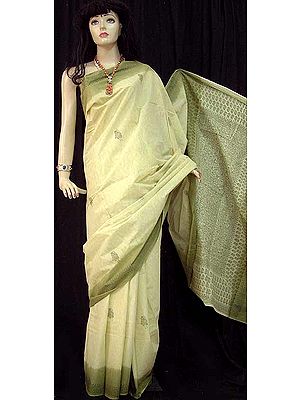 Light and Dark Green Bagru Print Sari