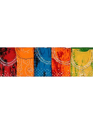 Lot of Five Tie and Dye Batik Unisex Tops with Sequins