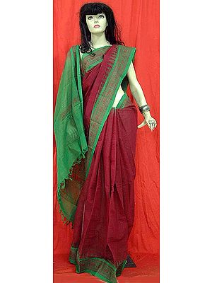 Maroon and Green South Cotton Sari