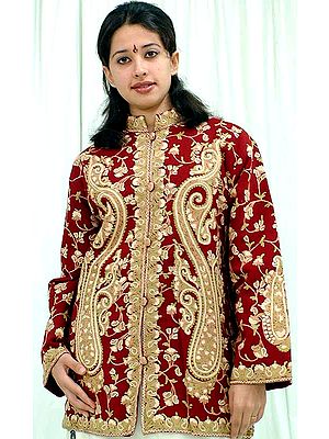 Maroon Color Coat With Kashmiri Embroidery