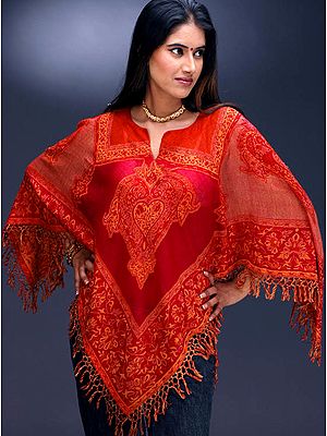 Maroon Jamawar Poncho