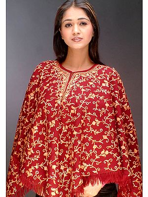 Maroon Kashmiri Poncho
