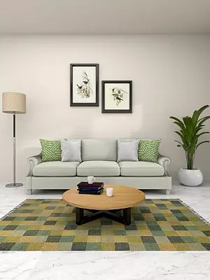 Green Multicolour Wool Jute Rug - Available in Various Sizes