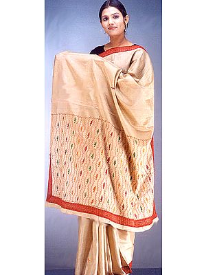 Moonga Assam Silk Sari with Embroidery