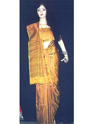Mustard And Pink Silk Sari With Brocade Design