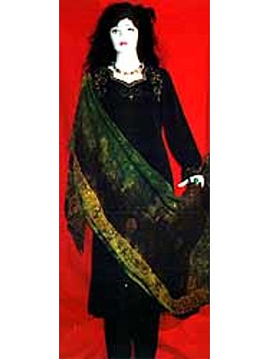 Navy Blue Satin And Net Salwar Kameez With Net
Overcoat With Silver Mica Print