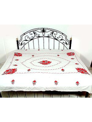Off-White Floral Bedspread with Kashmiri Embroidery