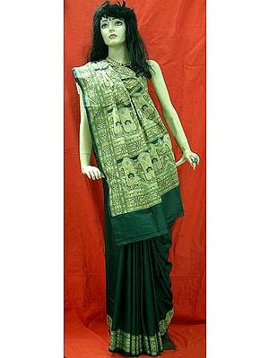 Olive Green Silk And Polyster
Mix Sari With Golden Thread Weave
