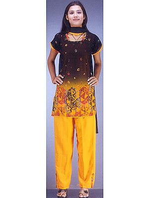 Orange and Black Suit with Parallel Salwar and Silk Dupatta