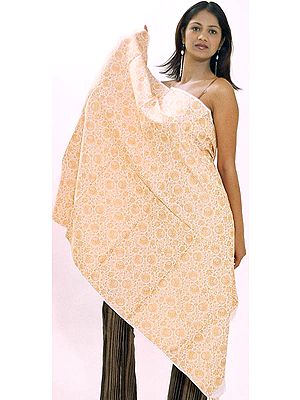 Orange Himroo Shawl with Floral Motifs