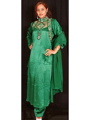 Parrot Green Salwar Kameez With Heavy Zardozi
Work
