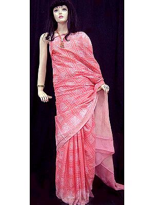 Pink Crepe Bandhini Sari from Gujarat