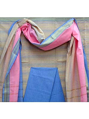 Polychrome Striped Suit with Pink Dupatta