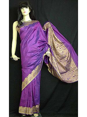 Purple  Silk Sari With Zari Colored Border