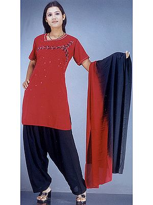 Red and Black Patiala Suit