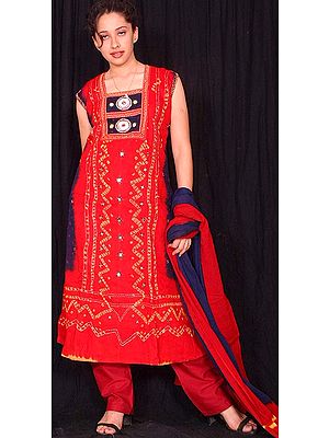 Red And Blue Kutch Work Salwar Kameez