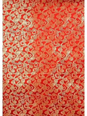 Red and Golden Hand-woven Banarasi Brocade Fabric