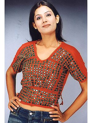 Red Choli with Green Circles