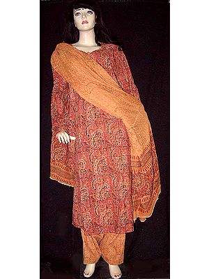 Red Sanganer Print With Kutchi Stitch