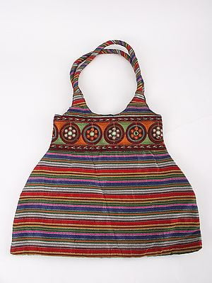 Multi-Color Shopper Bag with Aari Embroidered Patch Border