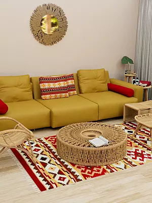 Multicolor Handloom Dhurrie from Sitapur with Woven Kilim Motifs