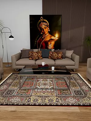 Deep-Claret Handloom Carpet from Bhadohi with Knotted Persian Design