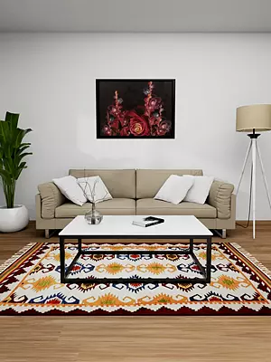 Moon-Struck Kilim-Woven Handloom Dhurrie from Sitapur with Folk Motifs