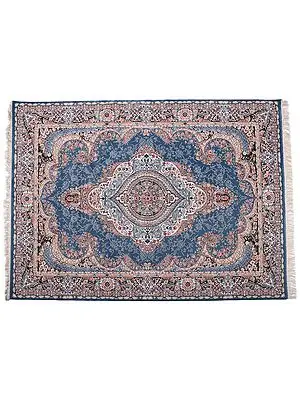 Misty Lilac Handloom Carpet from Bhadohi with Persian Motifs All-Over