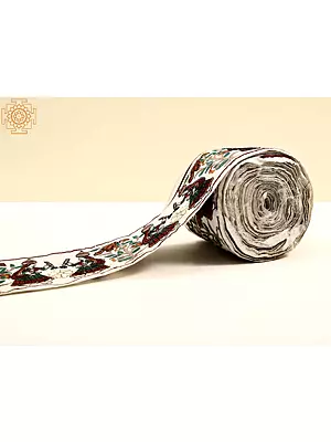 Whisper-White Fabric Border with Embroidered Dandiya Raas Dance