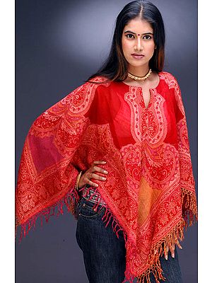 Shades of Red on a Jamawar Poncho