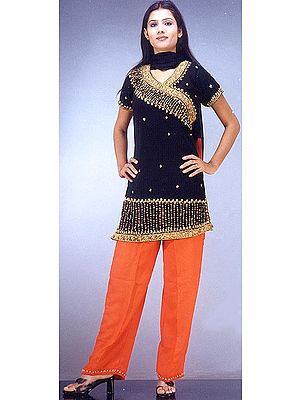 Short Sequinned Kurta with Parallel Salwar