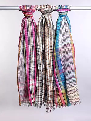 Lot of Three Plaid Stoles with Multi-Color Thread Weave