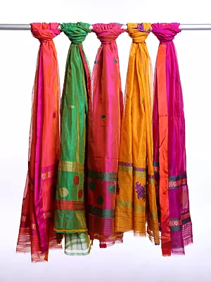 Lot of Five Chanderi Dupattas with Woven Bootis