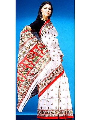 Silk Sari with Folk Art Print