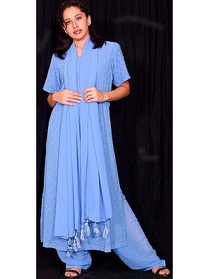 Sky Blue Salwar Kameez With Embroidery And Bead
Work