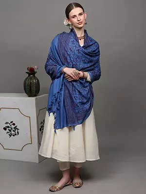 Vallarta-Blue Hindu Prayer Shawl with Printed Om All-Over