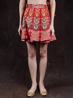 Sanganeri Wrap-Around Mini-Skirt with Printed Motifs